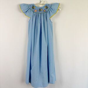 Embroided Be Mine Blue Bumble Bee Girls Dress Size 6, Flair Sleeves